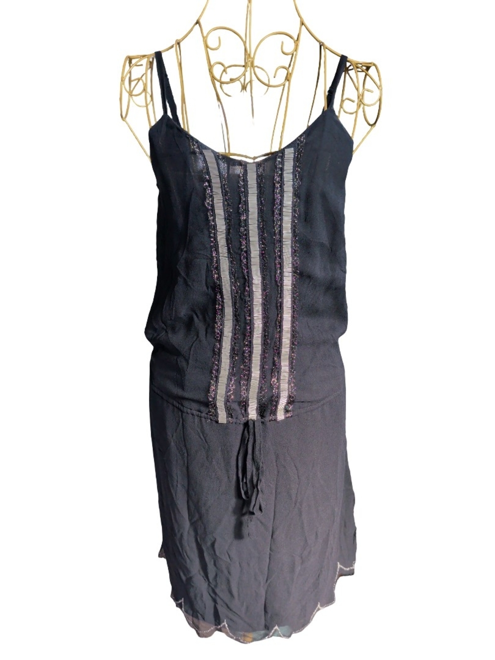 Silk- Sugarlips Embellished Silk Dress – Boho Beadwork – Size M – EC